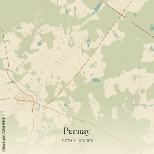 Vintage map of Pernay, France.