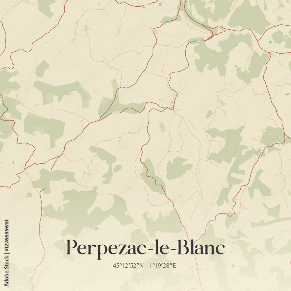 Fototapeta premium Vintage map of Perpezac-le-Blanc, France.