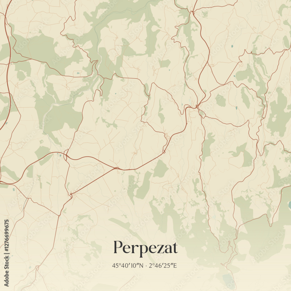 Fototapeta premium Vintage map of Perpezat, France.