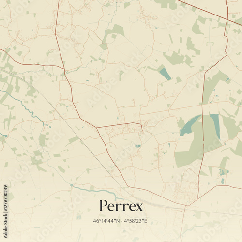 Vintage map of Perrex, France.