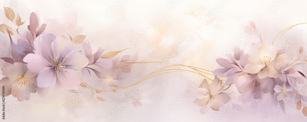 Fototapeta premium Pink cherry blossom flowers with golden branches on light pastel background with copy space. Romantic art for Hanami festival, Asian New Year, Spring holidays