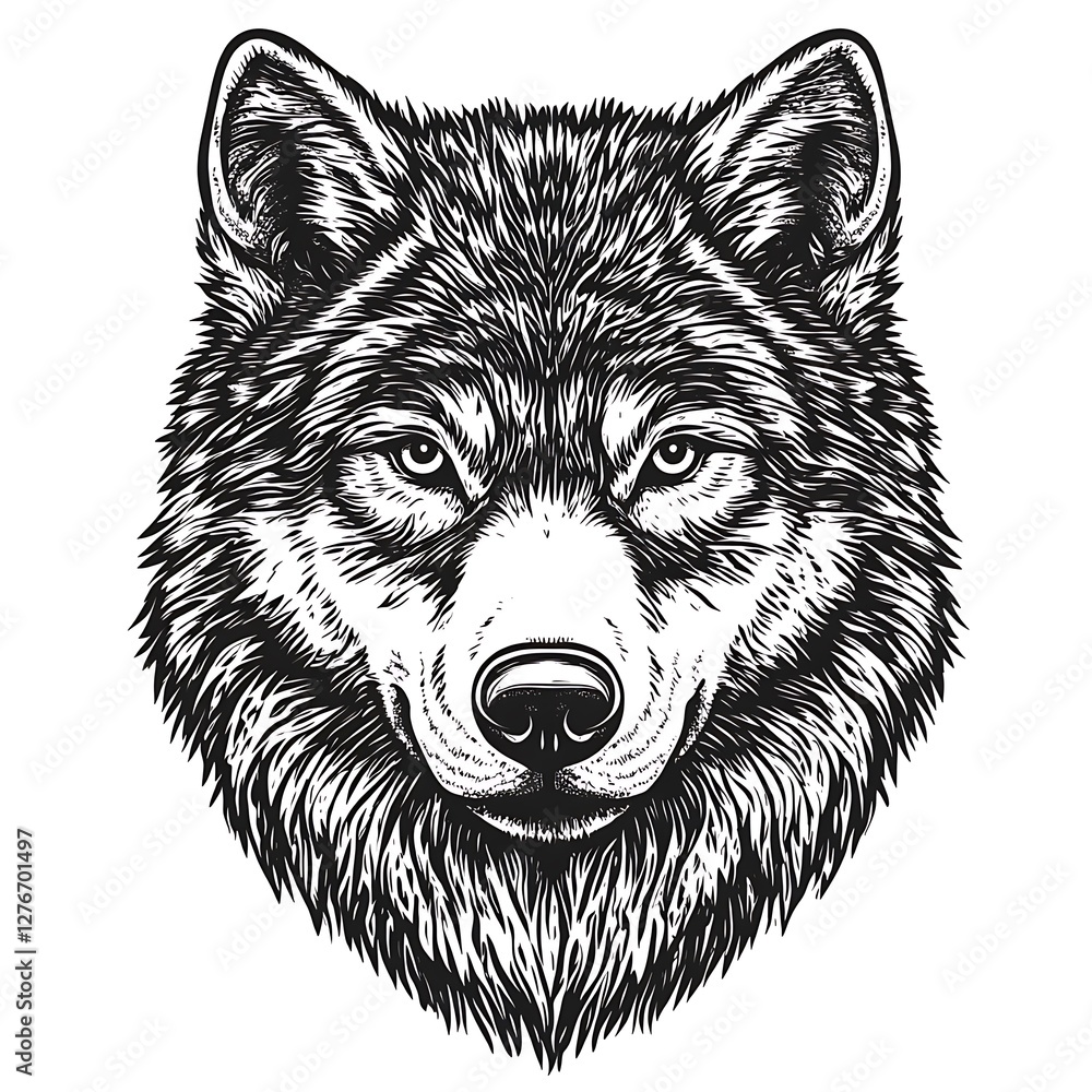 Fototapeta premium Graphic wolf portrait, bold lines, intense gaze. Use for prints, posters, or digital art