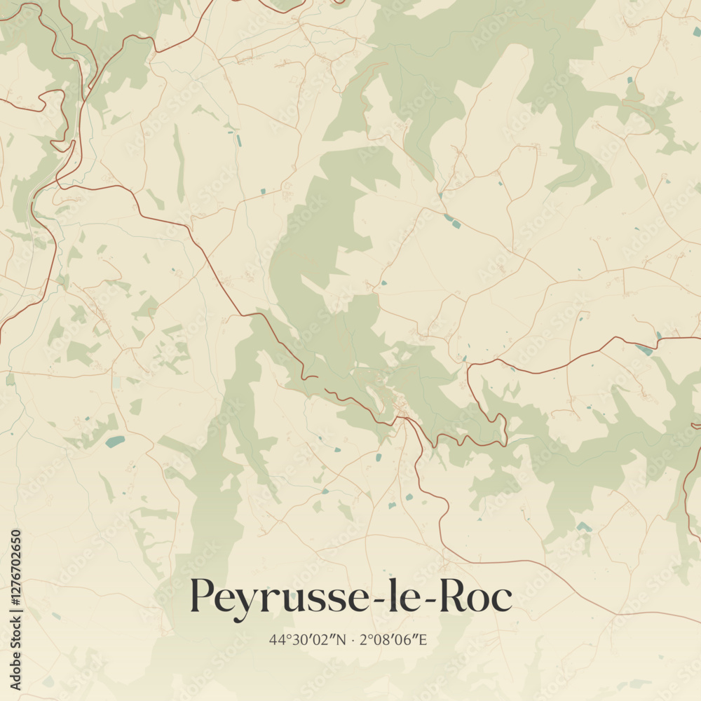 Fototapeta premium Vintage map of Peyrusse-le-Roc, France.