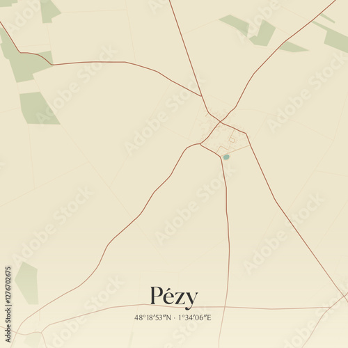 Vintage map of Pézy, France.