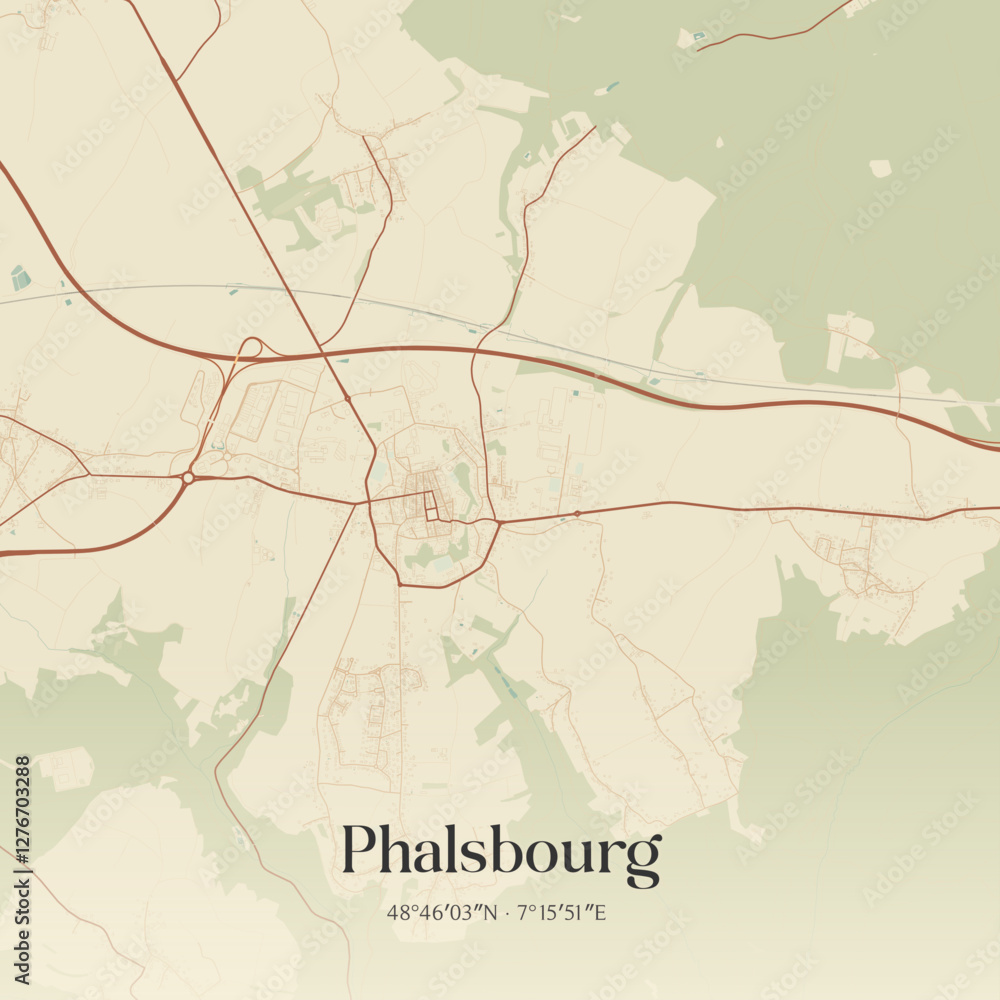 Obraz premium Vintage map of Phalsbourg, France.