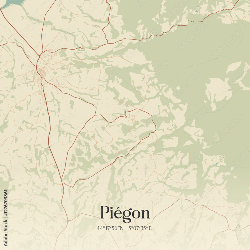 Obraz premium Vintage map of Piégon, France.