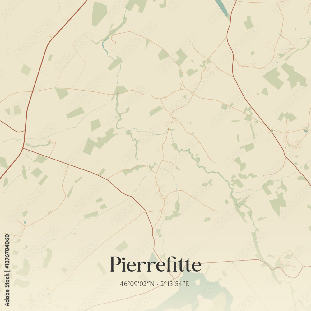 Fototapeta premium Vintage map of Pierrefitte, France.