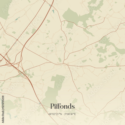 Vintage map of Piffonds, France.
