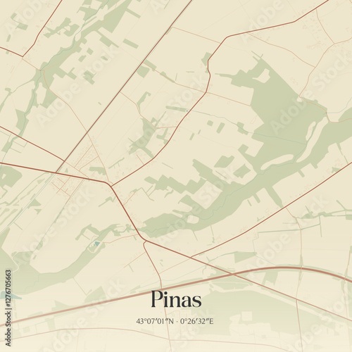 Vintage map of Pinas, France.