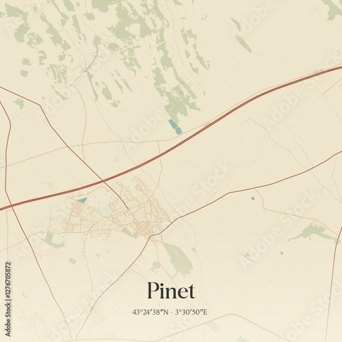 Vintage map of Pinet, France.