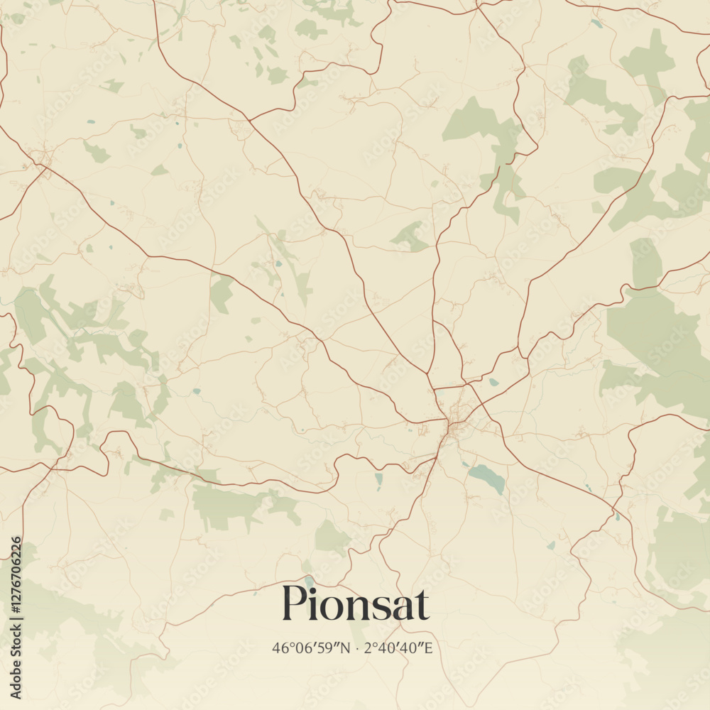 Obraz premium Vintage map of Pionsat, France.