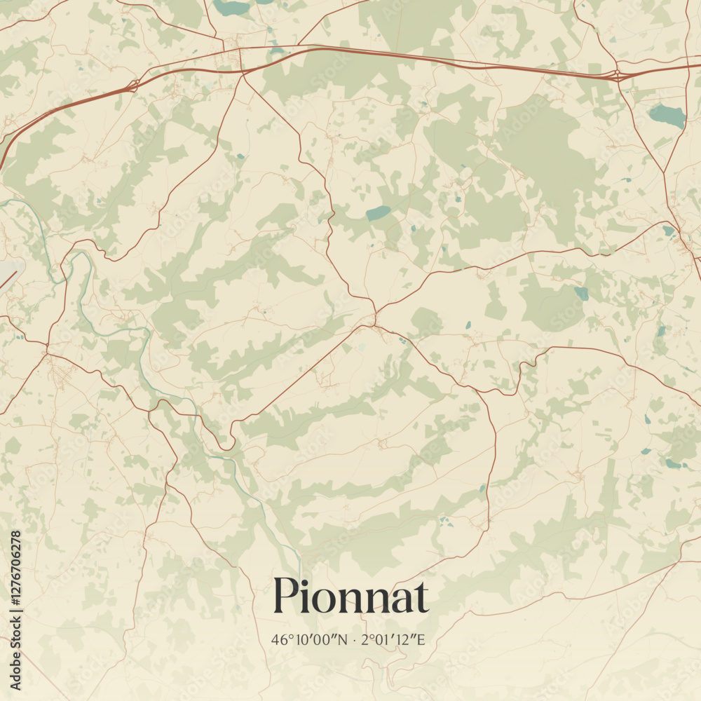 Obraz premium Vintage map of Pionnat, France.