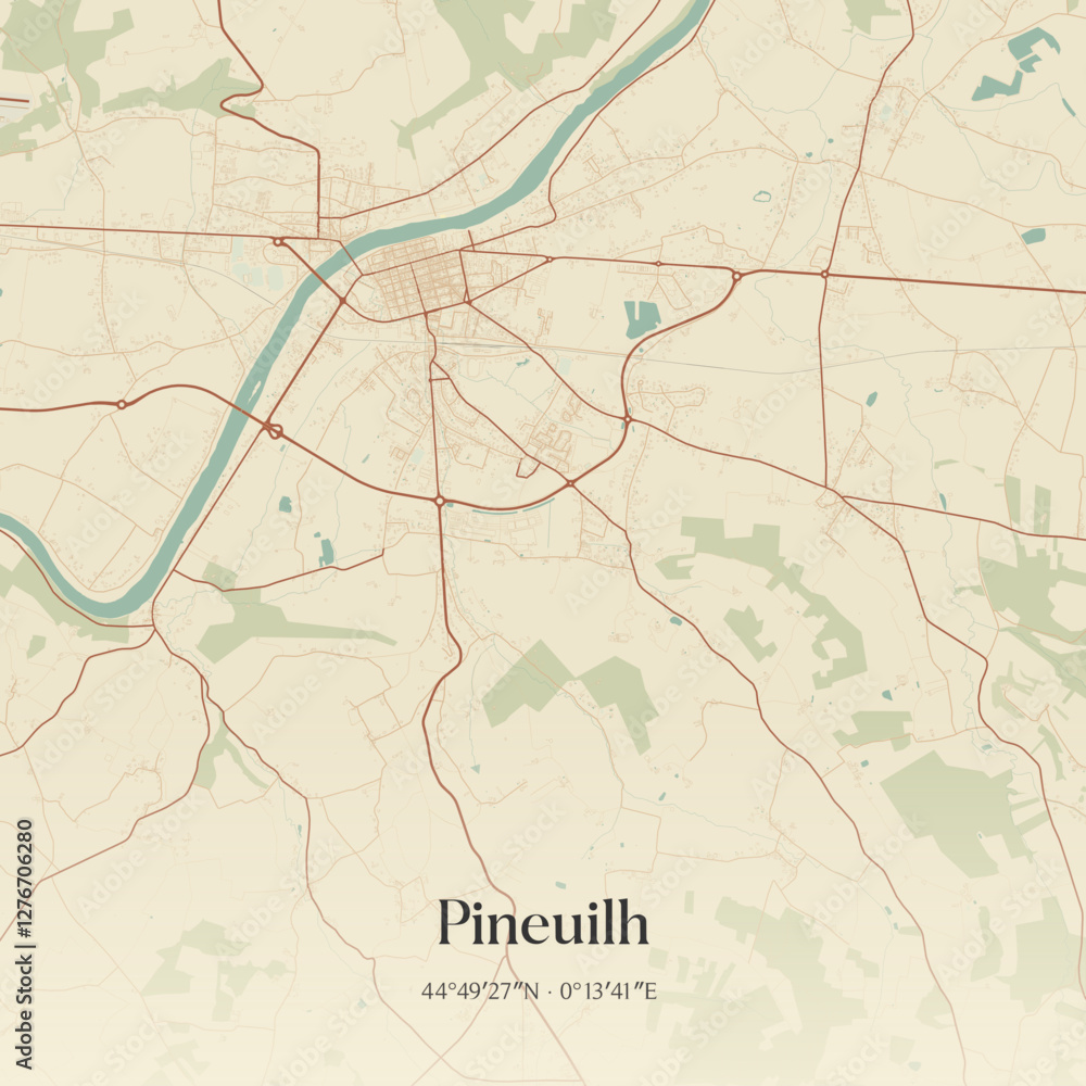 Obraz premium Vintage map of Pineuilh, France.