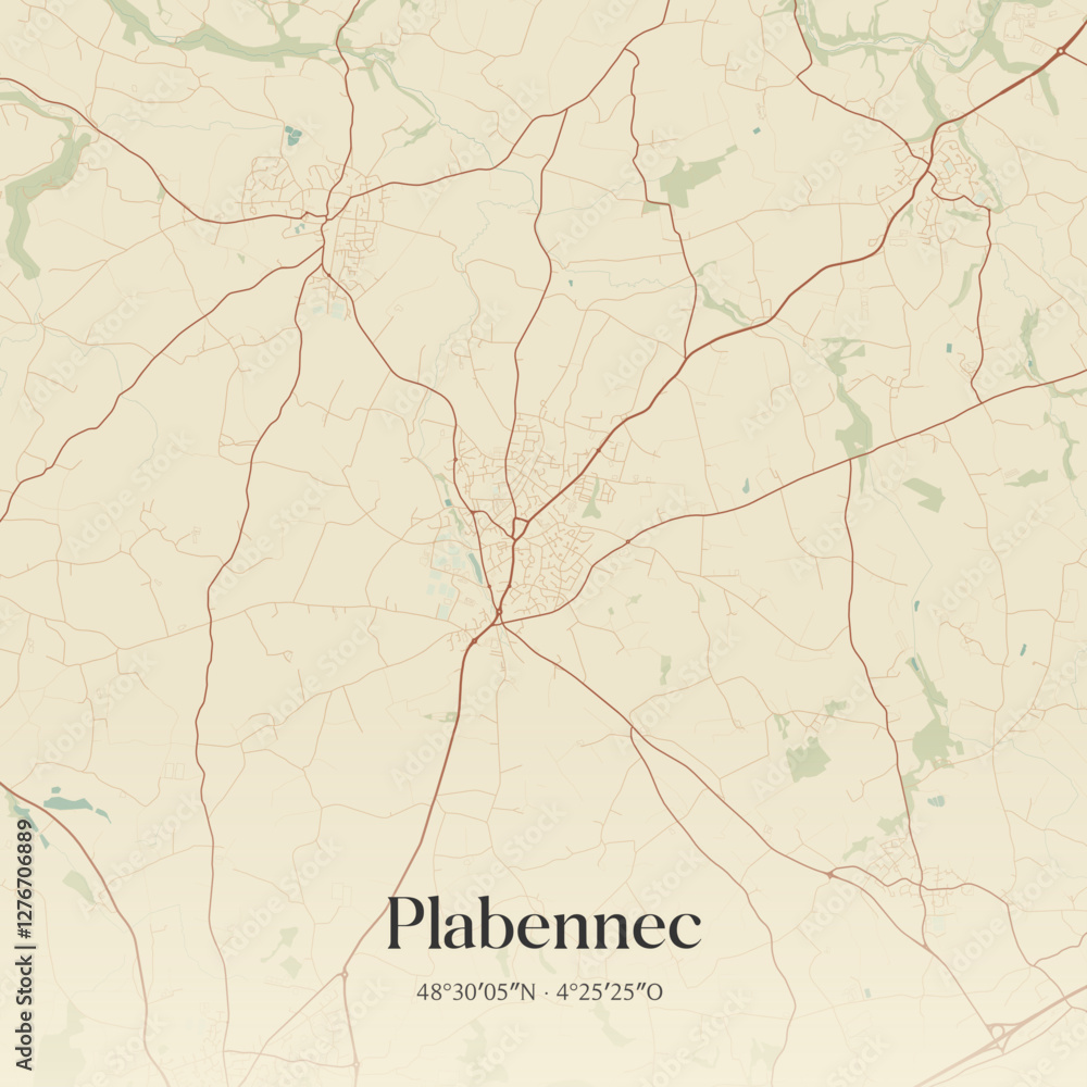 Fototapeta premium Vintage map of Plabennec, France.