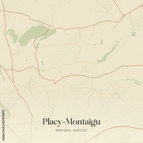 Vintage map of Placy-Montaigu, France.