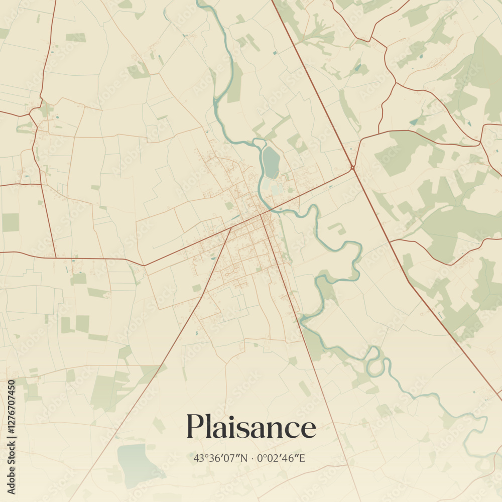 Fototapeta premium Vintage map of Plaisance, France.