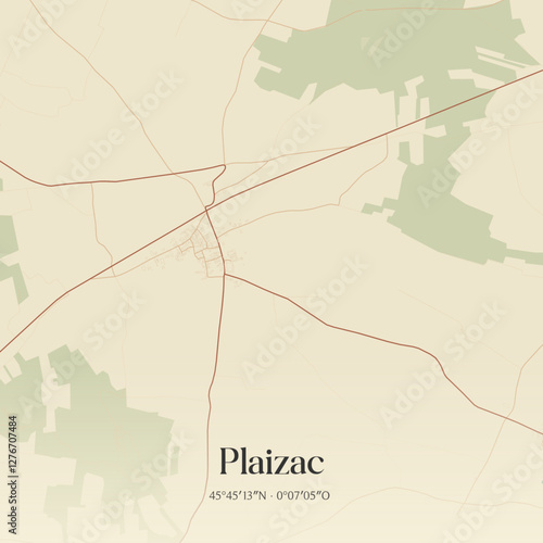 Vintage map of Plaizac, France.