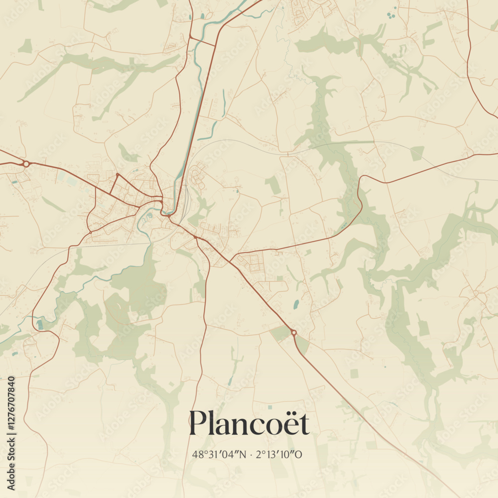 Fototapeta premium Vintage map of Plancoët, France.