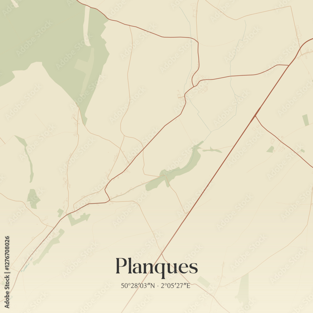 Obraz premium Vintage map of Planques, France.