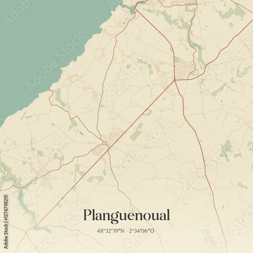 Vintage map of Planguenoual, France.