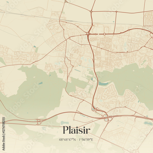 Vintage map of Plaisir, France.