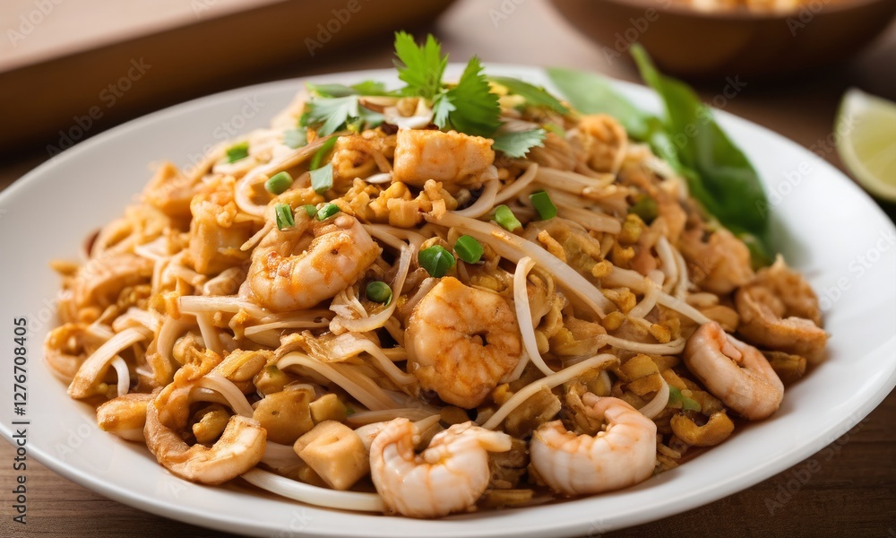 Delicious Shrimp Pad Thai Stir-Fried Noodles with Fresh Ingredients Delicious Shrimp Pad Thai Stir-Fried Noodles with Fresh Ingredients