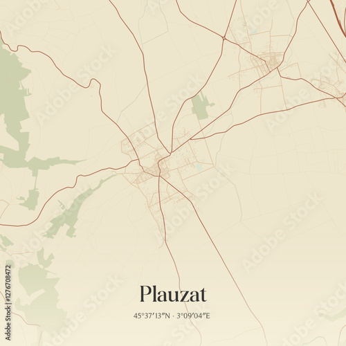 Vintage map of Plauzat, France.