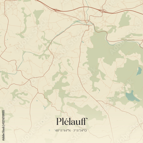 Vintage map of Plélauff, France.