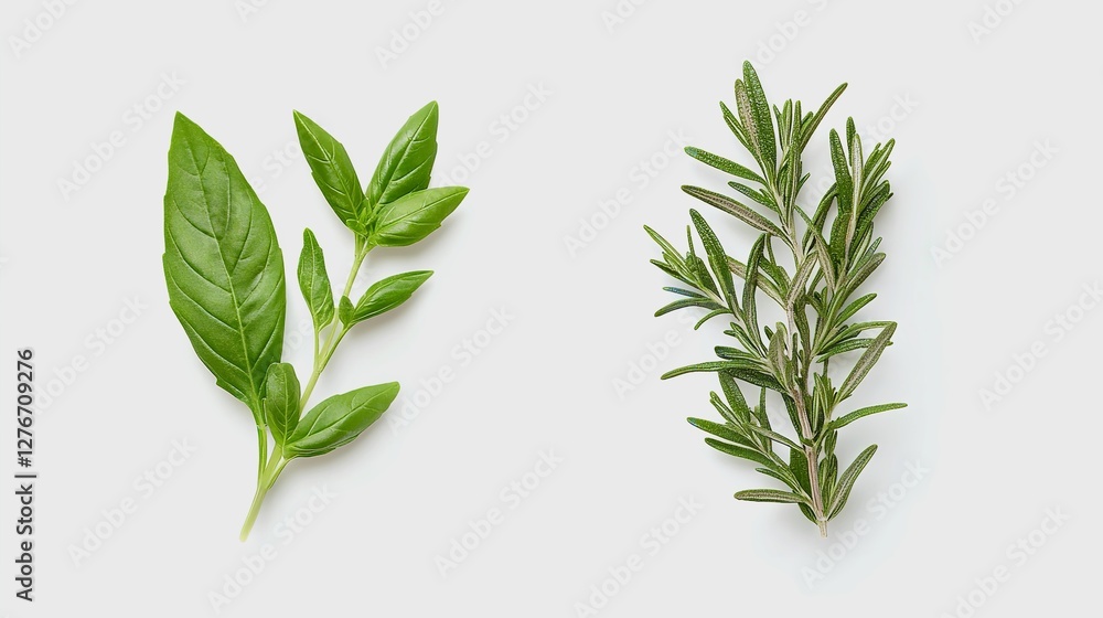 Fresh Basil and Rosemary Herbs Sprigs Green Leaves Aromatic Cooking Ingredient food diet plant spice Fresh Basil and Rosemary Herbs Sprigs Green Leaves Aromatic Cooking Ingredient food diet plant spice