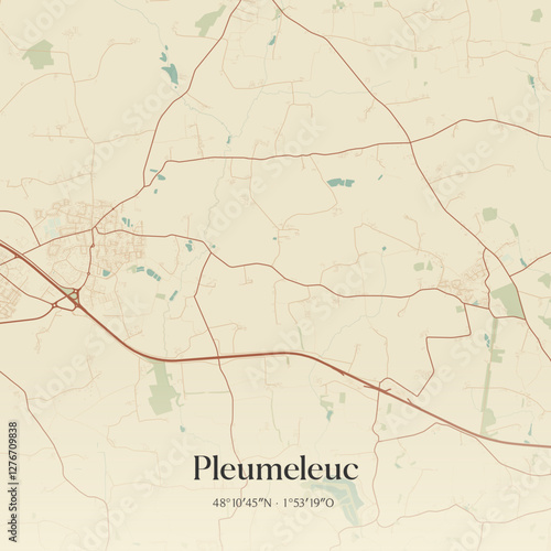 Vintage map of Pleumeleuc, France.