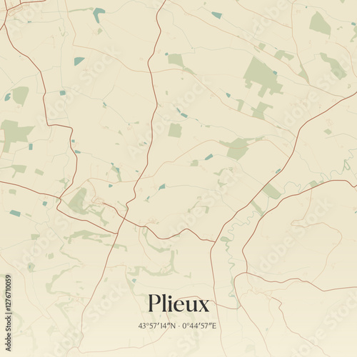 Vintage map of Plieux, France.