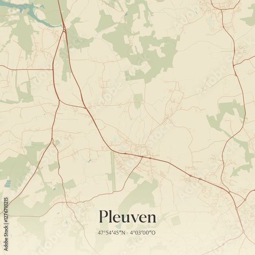 Vintage map of Pleuven, France.