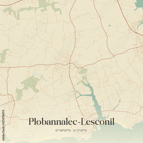 Vintage map of Plobannalec-Lesconil, France.