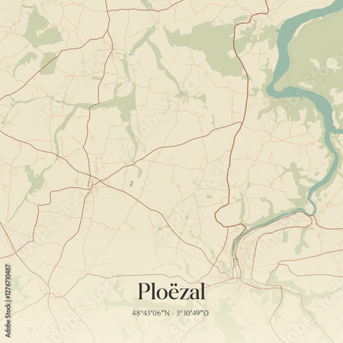 Vintage map of Ploëzal, France.