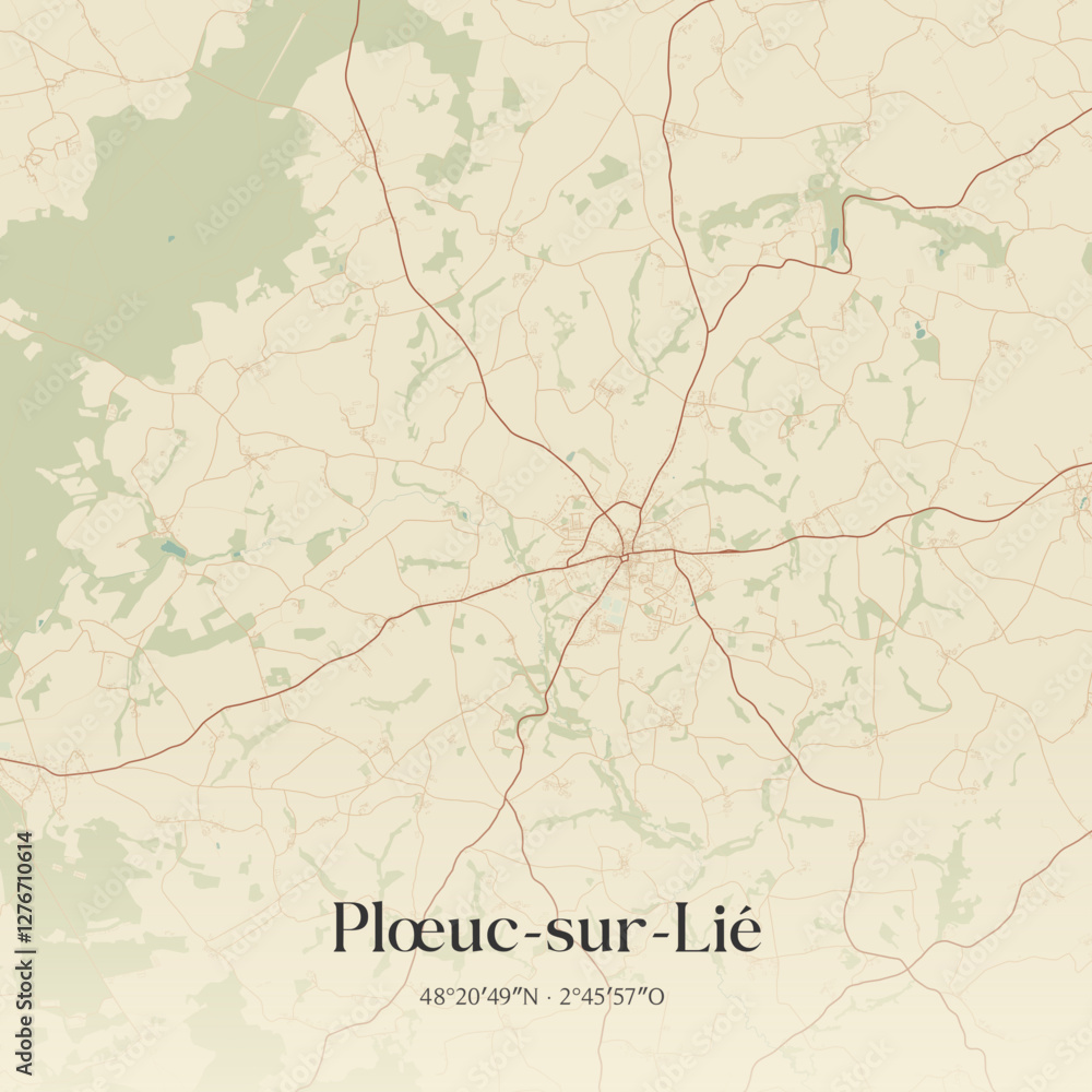 Obraz premium Vintage map of Plœuc-sur-Lié, France.