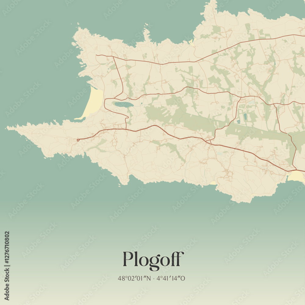 Obraz premium Vintage map of Plogoff, France.