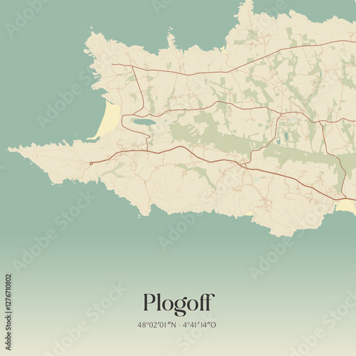 Vintage map of Plogoff, France.