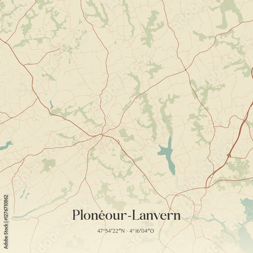 Vintage map of Plonéour-Lanvern, France.
