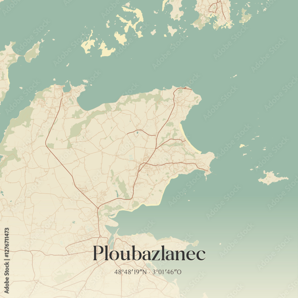 Obraz premium Vintage map of Ploubazlanec, France.