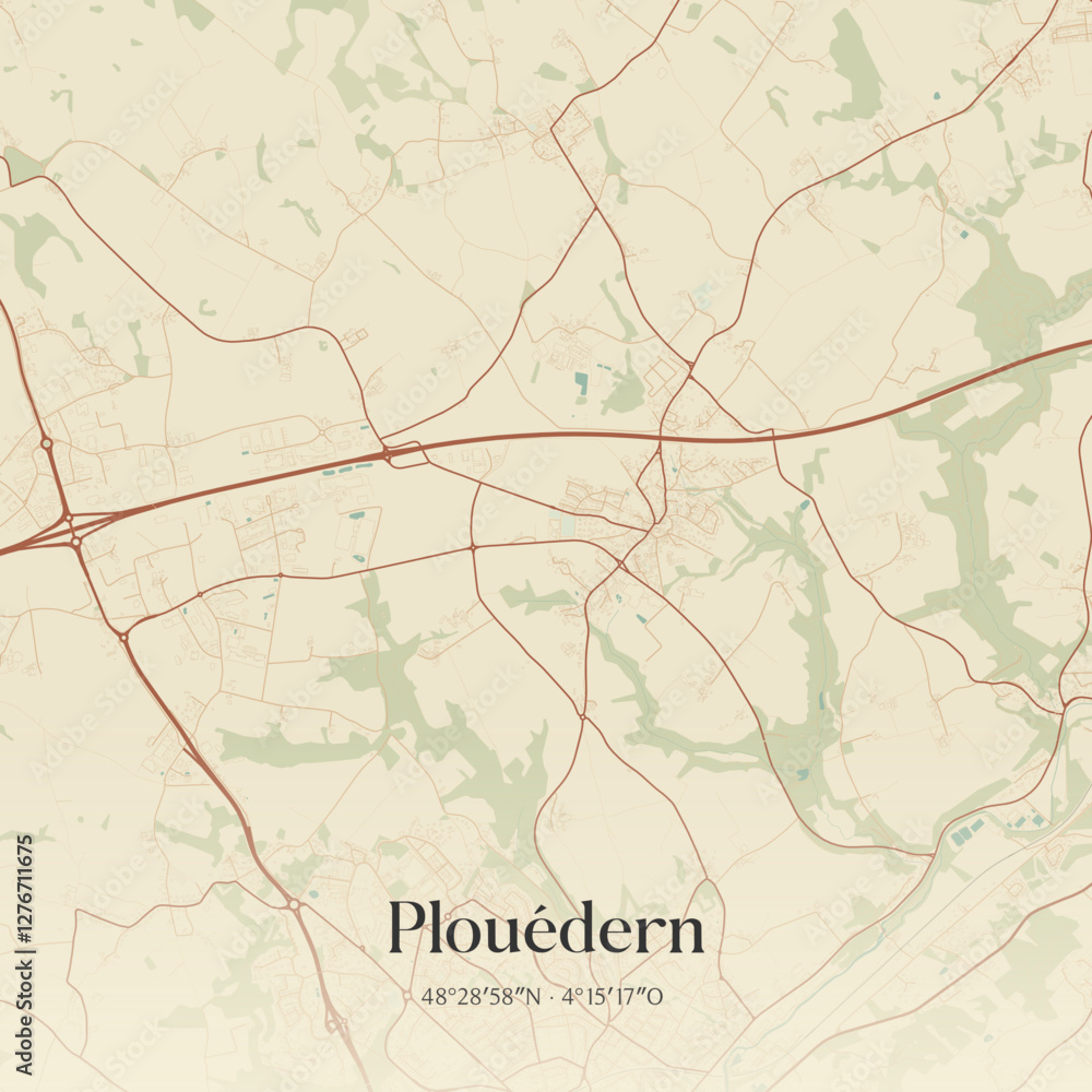 Obraz premium Vintage map of Plouédern, France.