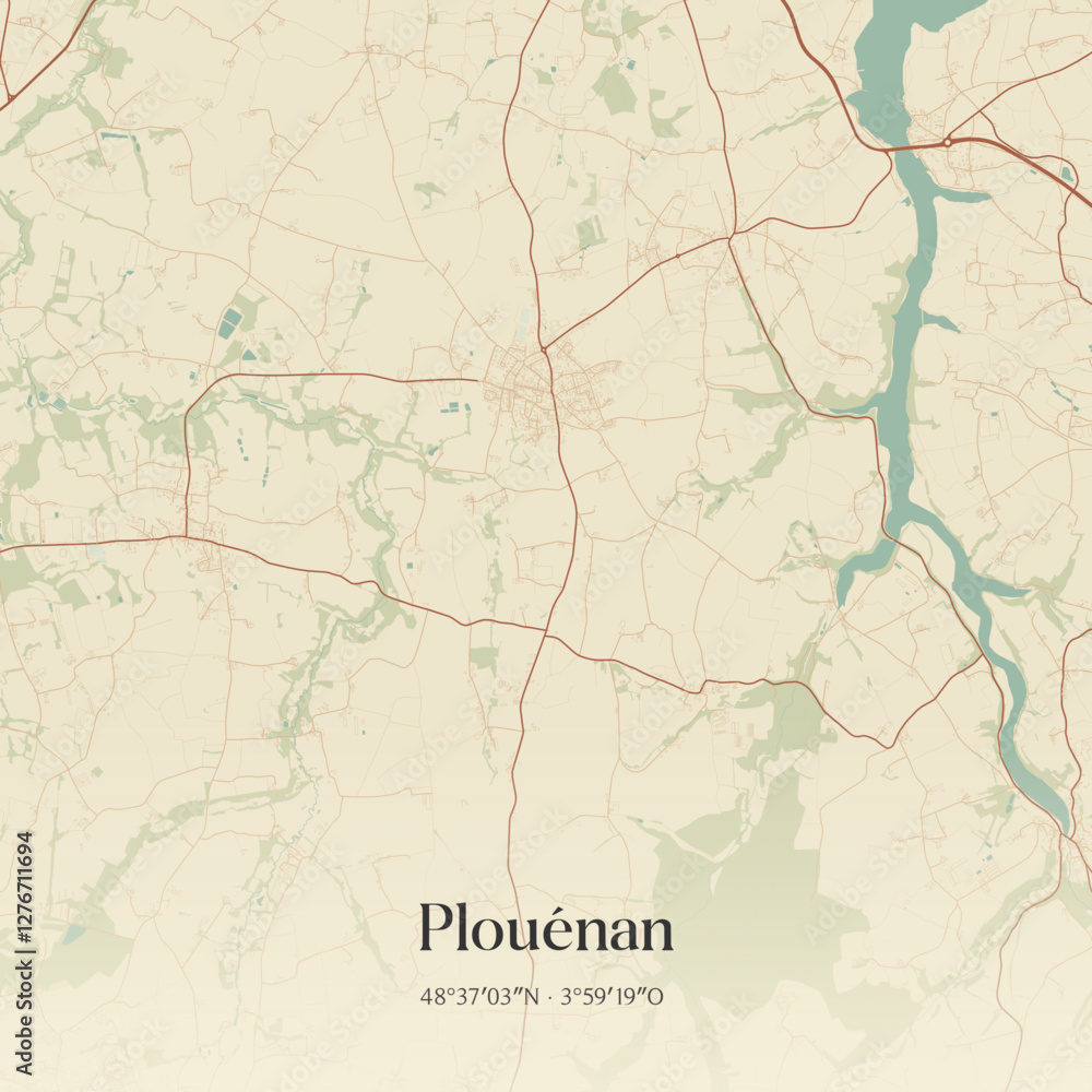 Obraz premium Vintage map of Plouénan, France.