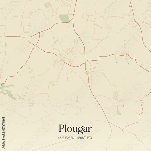 Vintage map of Plougar, France.