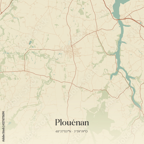 Vintage map of Plouénan, France.