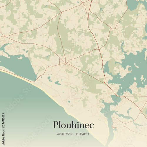 Vintage map of Plouhinec, France.