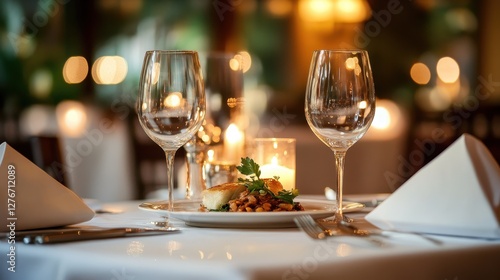 Elegant Dining Setup with Fine Glassware and Candlelight Ambiance