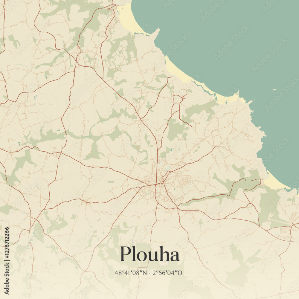 Fototapeta premium Vintage map of Plouha, France.