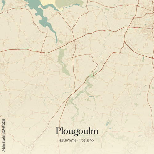 Vintage map of Plougoulm, France.
