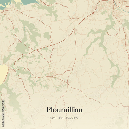 Vintage map of Ploumilliau, France.