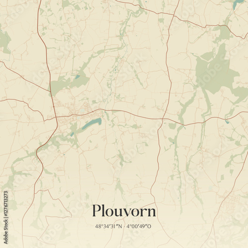 Vintage map of Plouvorn, France.