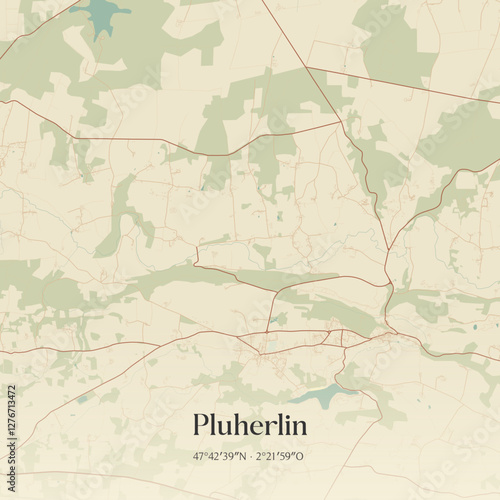 Vintage map of Pluherlin, France.